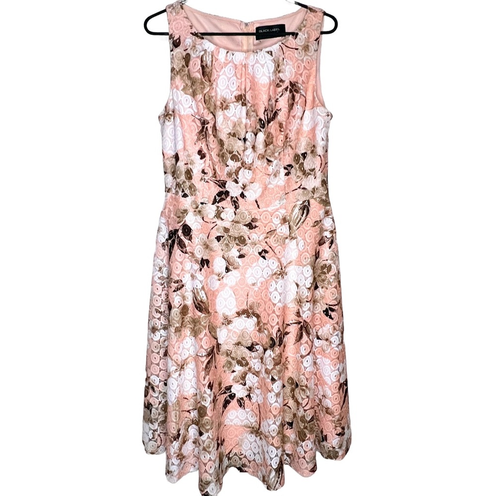 Black Label Evan Picone Peach Blossom Floral Print Lace Fit Flare Dress Size 12